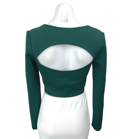 Zara Green Long Sleeve Cutout Back Square Neck Bustier Corset Crop Top Size M - Picture 2 of 8